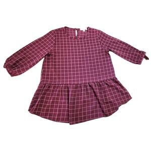 Womens Blouse L Maroon 3/4 Sleeves Chiffon Peplum Office Y2K 90s Retro Boho